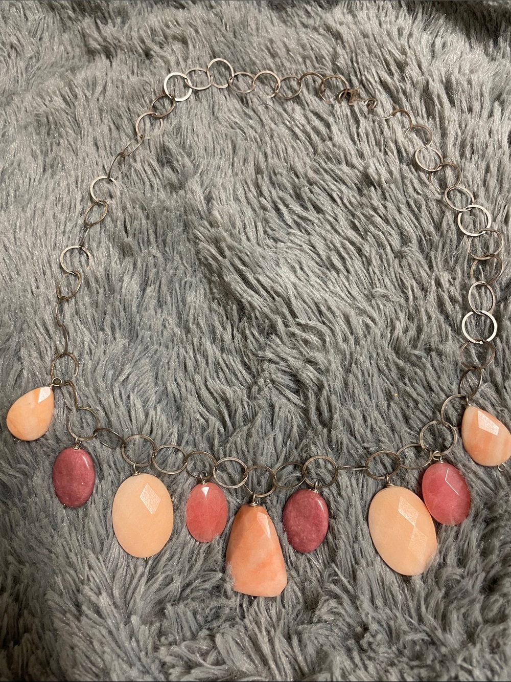 Sterling link gemStone Charm Necklace- lovely